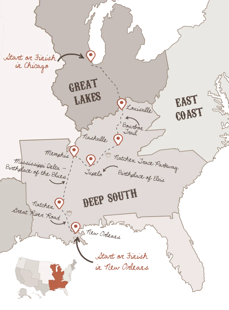 American Music Tour route with The American Road Trip Company